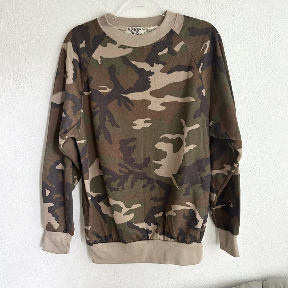 Vintage Size L 1980s Hunting Camo Crewneck Sweatshirt Duck Bay
